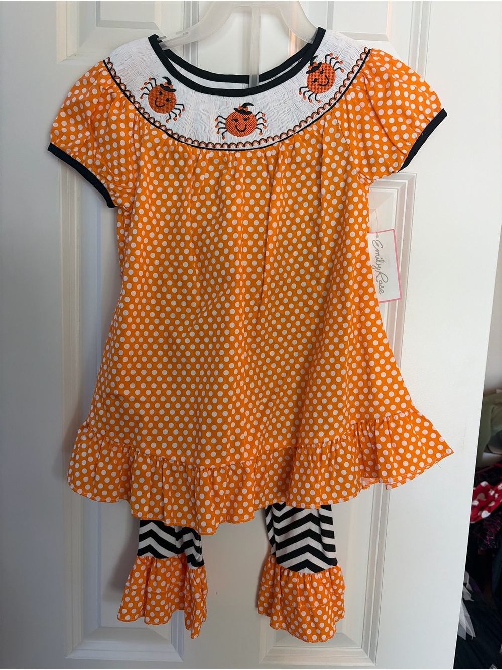 NWT Emily Rose smocked Polka Dot Halloween Dress with matching ruffle leggings 4